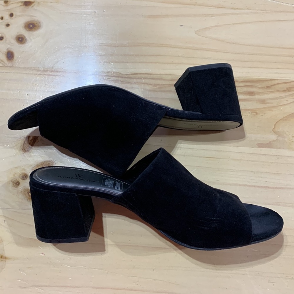 EUC Black Faux Suede Slide On Sandals